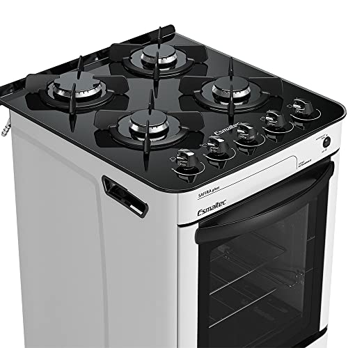 Fogão de Piso Esmaltec 4b Safira Glass Mesa de Vidro Branco Bivolt