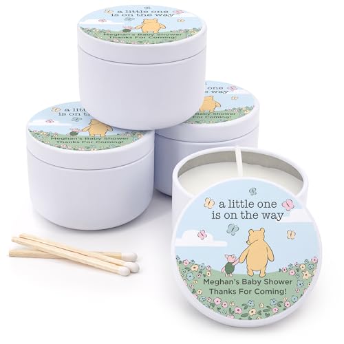 Unique Baby Shower Favors, Personalized Candles, Custom Candles, Baby Shower Ideas, Pooh, 2 oz Candle Favors (Set of 10) (White Tin)