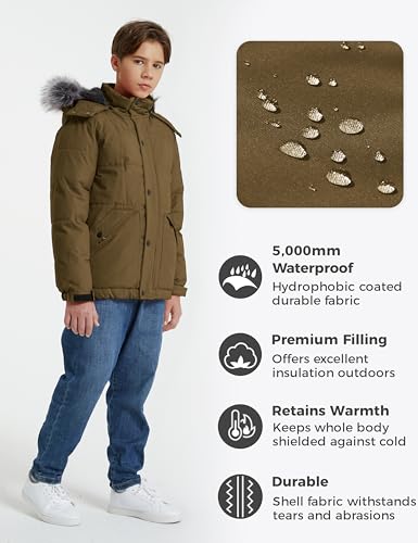 Image of wantdo Boys' Winter Coat Waterproof Puffer Jacket with Detachable Hood | Removable Faux Fur Hood,5000mm Waterproof,Fleece Lined,Outerwear,Machine Washable