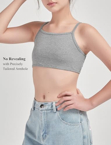 EXARUS 5/7 Pack Girls Padded/Unpadded Tank Tops Cropped/Full Length Stretchy Sleeveless Spaghetti Straps Cami Top4