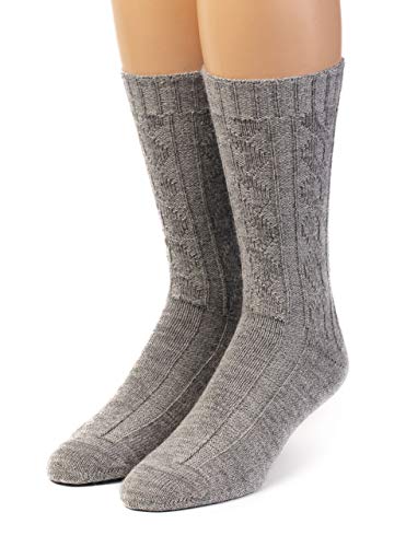 WARRIOR ALPACA SOCKS - Women's Cable Knit Socks, Crew, Dye-Free Gray Alpaca Wool, “Cable Sweater” Textured
