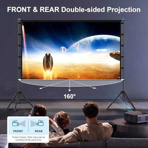 Image of 120 inch Projector Screen with Stand, Portable Outdoor Projection Screen Rear Front Movie Screen with Carry Bag Wrinkle-Free 16:9 4K Washable for Indoor Home Theater, Backyard Movie Night 120inch