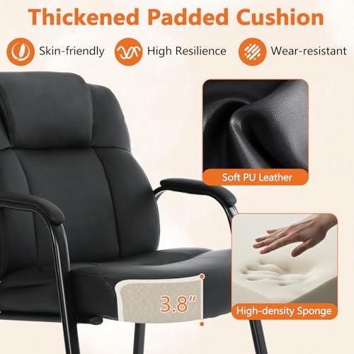 Image of CLATINA Heavy Duty Guest Chair with Padded Armrests and Sled Base, Executive Leather Soft Reception Chair 400lbs Capacity for Office Conference Waiting Meeting Room, Black (8 Pack)