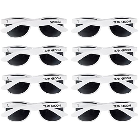 Bachelor Party Sunglasses - Set of (1) Groom & (7) Team Groom White Sun Glasses | Groomsmen Sunglasses Bridal Party Ideas Groomsman Gift for Wedding Party Gifts Squad Favors for Men Proposal Supply Cover