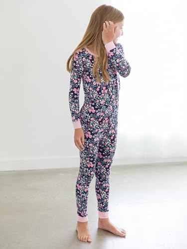 RuffleButts SoftSnooze Viscose from Bamboo Girls Ruffle Long Sleeve Pajama Set - Moonlit Meadow Kids, 5/63