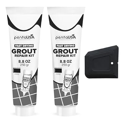 PentaUSA Grout - Premixed Grout Repair Set, 8.8 oz, 2 Pack Tile Grout Tubes, Repairs and Renews Tile Grout in Bathroom and Kitchen, Odorless and Safe Formula - 2 Pack (Black)