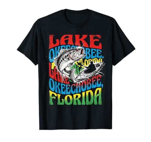 Retro Lake Okeechobee Florida Bass Fishing Kayak Angler T-Shirt