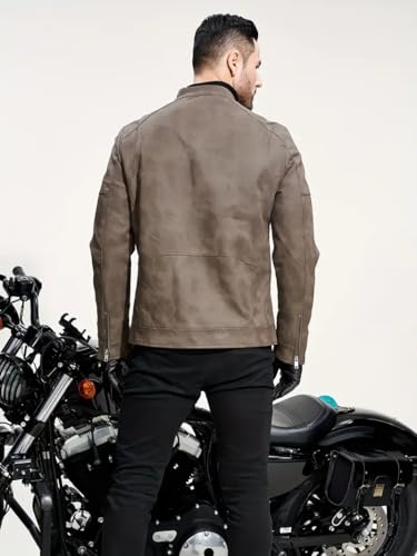 Men's PU Faux Jacket Padded Large Lapel European Size Oblique Lapel Zipper Autumn and Winter Standing Jacket4