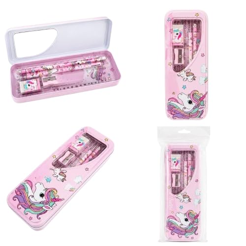 Unicorn Stationery Set with Pencil Case, Pink | Includes Pencils, Sharpener & Eraser, Metal Tin Box, Kids School Kit, Girls Stationery-image-22