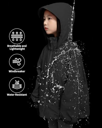 Image of Rolanko Girls Rain Jacket Lightweight Waterproof Hooded Kids Raincoat 6-16 | Kids Windbreaker, Water-Repellent, Sealed Zip Pockets, Reflective Strips, Extended Hood, Outdoor, School Daily, Travel