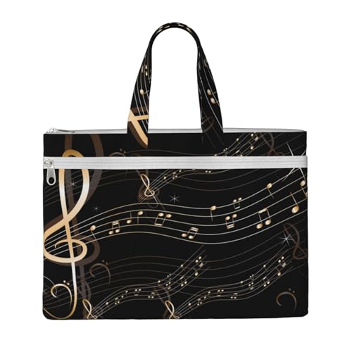 Hnnkloy Nota musicale Spartito musicale Spartito nero,Borsa portadocumenti in tela con cerniera, borsa a mano, valigetta per scuola e ufficio