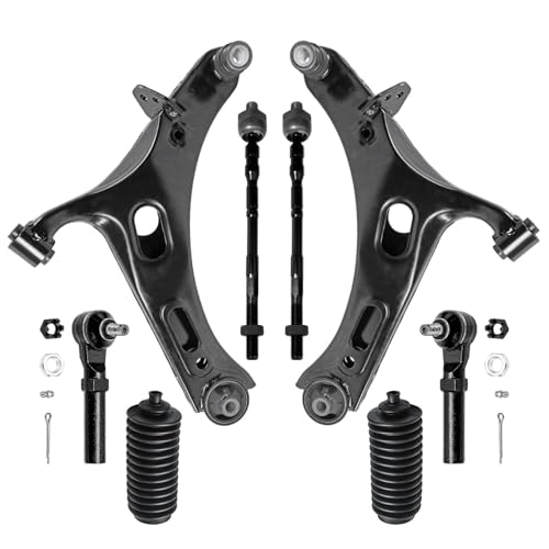 Image of Detroit Axle - 8pc Front End Control Arms Kit for 2010-2014 Subaru Outback Legacy 2 Lower Control Arms with Ball Joints Assembly 4 Inner Outer Tie Rods 2 Boots 2011 2012 2013 Replacement