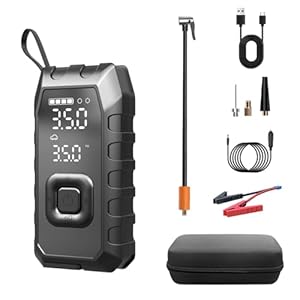 Tire Inflator & Jump Starter, 150 PSI Portable Air Compressor with 20,000mAh Power Bank, Twin Cylinder 12V DC Electric Pump for Car,SUV,Motorcycle (Emergency Light & Type-C Charger Included)