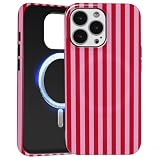 Paovkoi Cover Magnetica per iPhone 14 Pro Max, Aesthetic estate Stripes Striped Motivo Disegni Silicone Custodia Compatibile con MagSafe, Antiurto Custodie per iPhone 14 Pro Max 6,7'' - Rosa rossa