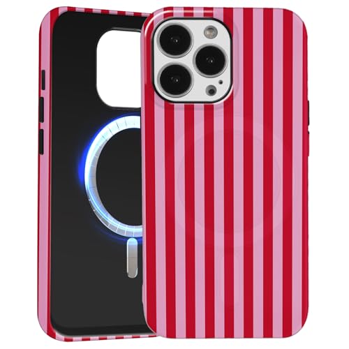 Paovkoi Funda Magnética para iPhone 14 Pro (6,1'') - Silicona TPU, Antigolpes, Protección de Cámara, Diseño Stripes, Rosa