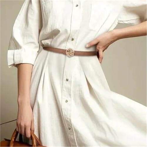 Women's Rose Fashion Skinny Leather Lady Belt Gold Metal Buckle Decorative Dress Jeans3
