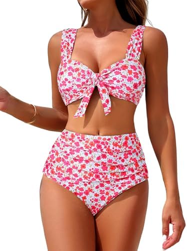 ZAFUL High Waisted Bikini Sets for Women Swim Suits 2025 Tummy Control Ruched Bikini Two Piece Bathing Suit Swimwear