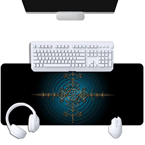 Tapis de souris Viking étendu 70x30 cm Vegvisir noir et bleu imperméable