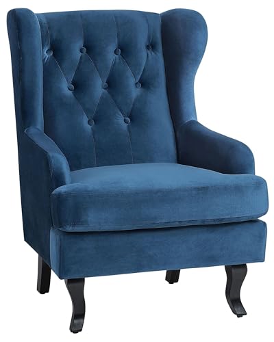 Ohrensessel Samt blau mit Holzbeinen Armlehnen Chesterfield-Stil Alta