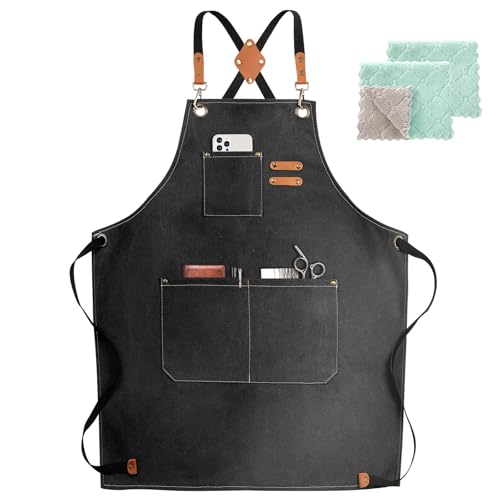 ZOMAO Chef Apron,Cross Back Apron for Women and Men,Cotton Canvas Apron with Adjustable Straps and Large Pockets,Kitchen Cooking Baking Bib Apron