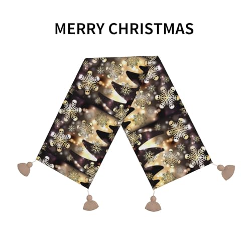 Chemin de table de Noël noir antidérapant avec pompon lavable