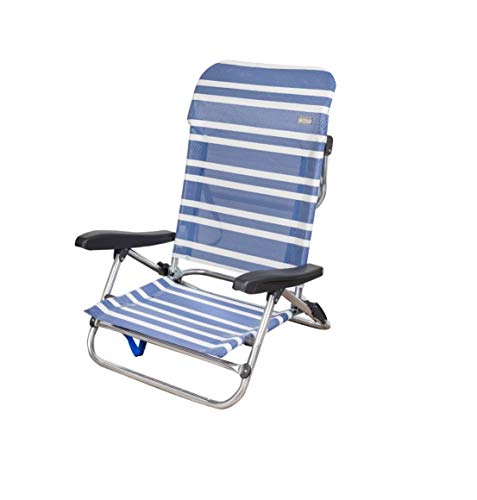 Aktive 62603 Silla baja playa 5 posiciones rayas azul, 61 x 66 x 95 cm