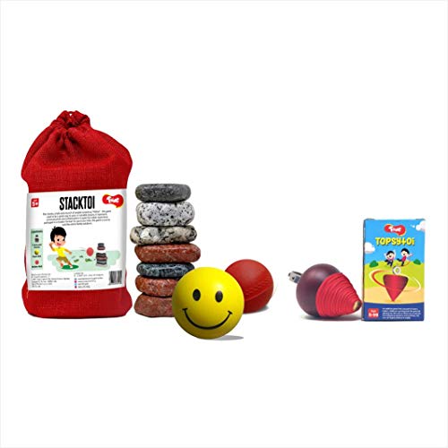 Image of Toiing Outdoor Traditional Games Combo - Lagori & Topsytoi | Traditional Outdoor Indian Games on Cooperation & Hand-eye Coordination | Family Ball Game with 7 Stones & Lattu | for Kids Age 5 Years & Above