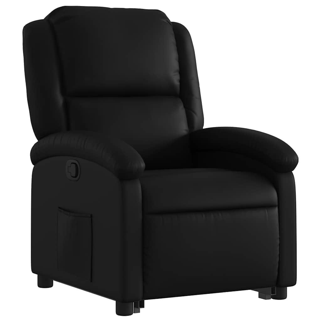 Relaxsessel mit Aufstehhilfe Schwarz Kunstleder, verstellbar mit Elektromotor, gepolstert mit Schaumstoff, Holz Metall Gestell, ergonomisch für Wohn- und Schlafzimmer, bequemer Lounge Sessel