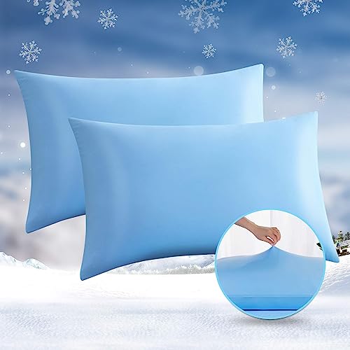 Avolare Cooling Pillowcases 2 Pack, King Size, Blue