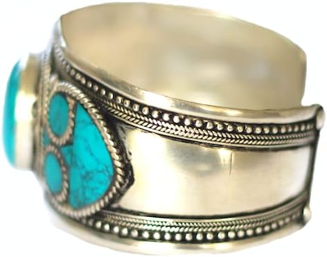 Boho Style Blue Stabilized-Turquoise Mosaic Adjustable Cuff Bracelet | Stainless Steel Jewelry for Men & Women