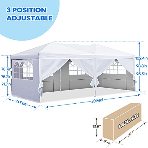 Quictent 10X20 Ft Ez Pop Up Canopy Wedding Party Tent With Sidewalls,Folding Instant Canopy Tents For Outdoor Parties,6 Sand Bags Included（White） #TOP4