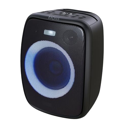 DOSS PartyBoom Bluetooth Speaker Loud with 120W Stereo Sound, 2.1 Channel System, Punchy Bass, Lights Show, Splash Proof Design, PartySync, Mic and Guitar Inputs, Outdoor Speaker for Party