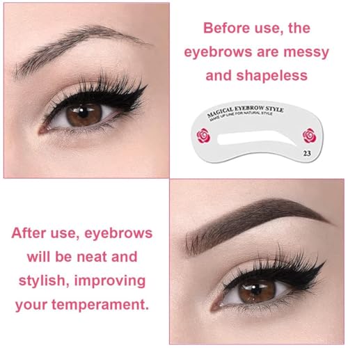 24er-Set Professionelle Augenbrauen-Schablonen – Wiederverwendbare Brauenform-Schablonen aus Kunststoff mit 6 verschiedenen Stilen für Anfänger und Profis (Hygienisch, Hautfreundlich)