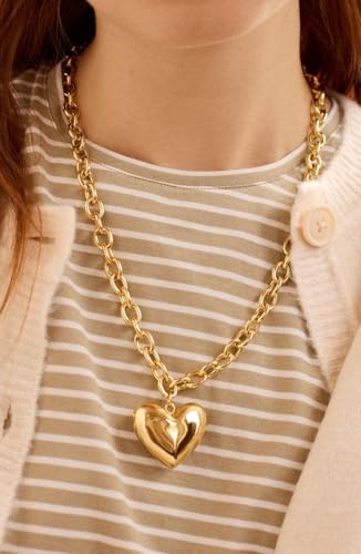 BERISO Gold Chunky Necklaces for Women 14K Gold/Silver Plated Chain Toggle Clasp Necklace Dainty Heart Pendant Paperclip Necklace Evil Eye Choker Necklace For Women4