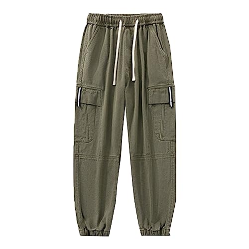 JEKE-DG Men's Loose Mid-Waist Cargo Pants Cotton Tether Multi-Pocket Overalls Trousers Casual Joggers Pants (8X-Large,Pitch Green)