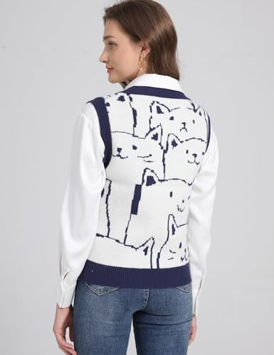 Arssm Womens Cat Print Pullover Sweater Vest V Neck Sleeveless Knit Vests 2025 Pullover Knitted Tank Top3