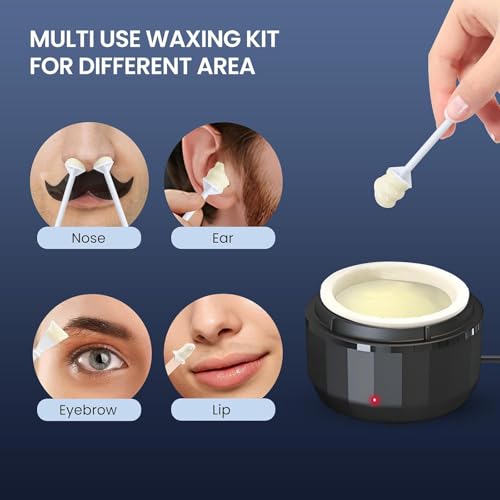 Image of FONESO Men Nose Ear Hair Removal Wax Kit, Professional Home Wax Warmer with Silicone Bowl, 100g Wax Beads and 10 Applicator Sticks, Fast Heat Nose Wax Kit for Men & Women