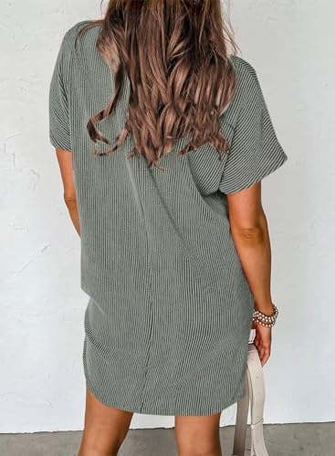 Image of Acelitt Womens Casual Summer Crewneck Short Sleeve Ribbed Mini Tshirt Dress, XS-3XL