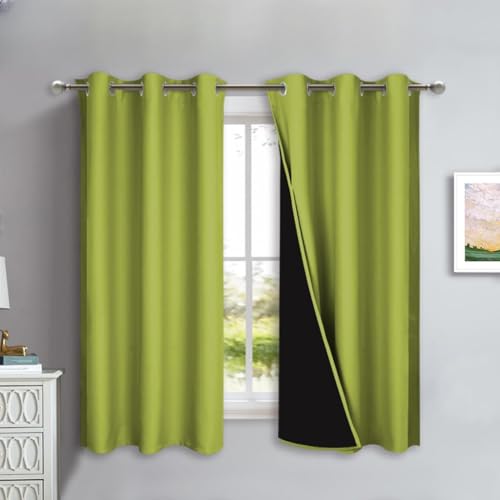 Image of NICETOWN 100% Blackout Lined Curtains, Fresh Green, 1 Pair, 42 inch Width x 63 inch Length Each Panel, 2 Thick Layers Completely Blackout Window Treatment Panels Thermal Insulated Drapes for Kitchen