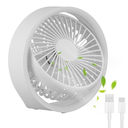 Mini Ventilateur de Bureau USB, Ventilateur Silencieux Portable, 3 Vitesses Réglable Petit Ventilateur, 1800mAh Rechargeable Table Fan pour Maison Chambre Voyage Voiture Camping (Rose) (Blanc)