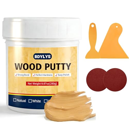 Natural Wood Filler & Wood Putty - 9.87oz (280g) Professional Furniture Repair Kit - Quick Drying, Sandable & Stainable - Perfect for Pine, Oak, Maple & Light Wood Surfaces