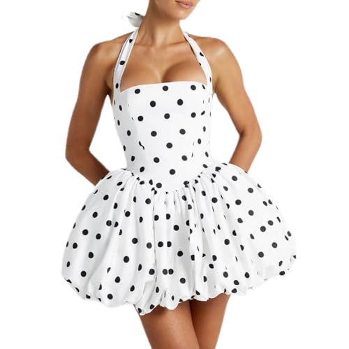 Image of Women Y2k Halter Bubble Mini Dress Sleeveless Backless Corset Dress Elegant Party Cocktail Puff Dresses Streetwear