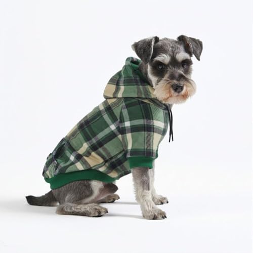 Image of Spark Paws Dog Hoodie - Premium Dog Sweater for Small, Medium, and Large Dogs | Warm Outfits for French Bulldogs, Pitbull, Puppy, Winter Jacket Alternative - Green Plaid - M