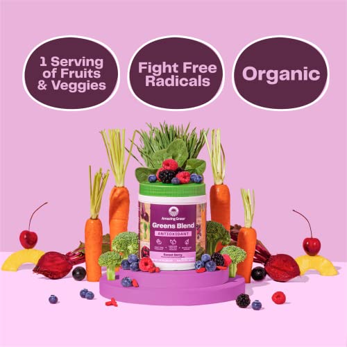 Amazing Grass Greens Blend Antioxidant: Super Greens Powder Smoothie Mix With Organic Spirulina, Beet Root Powder, Elderberry, Bilberry, Prebioitics & Probiotics, Sweet Berry, 30 Servings #TOP4