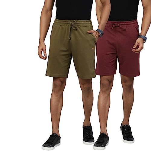 Image of The Indian Garage Co Men Slim Fit Solid Mid-Rise Knitted Shorts