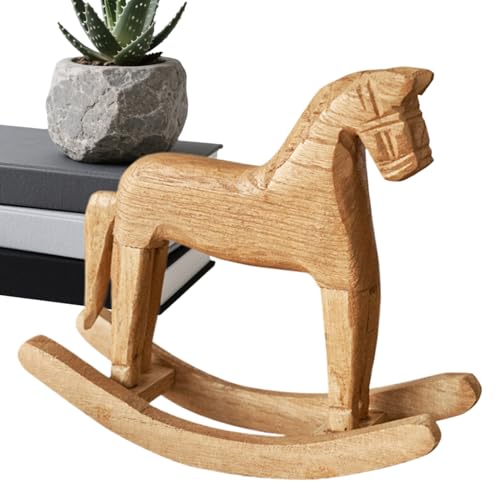 Estatuilla de Caballo,Caballito Balancín Madera Decoración - Artesanía Tallada Manual Escritorio Infantil Tema Centro Mesa Boda