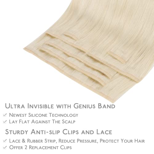 Image of WENNALIFE Lace Seamless Clip in Hair Extensions Human Hair 7pcs Ultra Invisible 50% Thinner Seamless Clip Ins Platinum Blonde Natural Remy Hair 16 inch