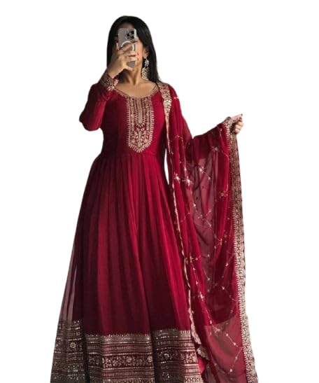 Omkar Textile's Georgette Anarkali Gown with Dupatta Set, Embroidered, Wedding