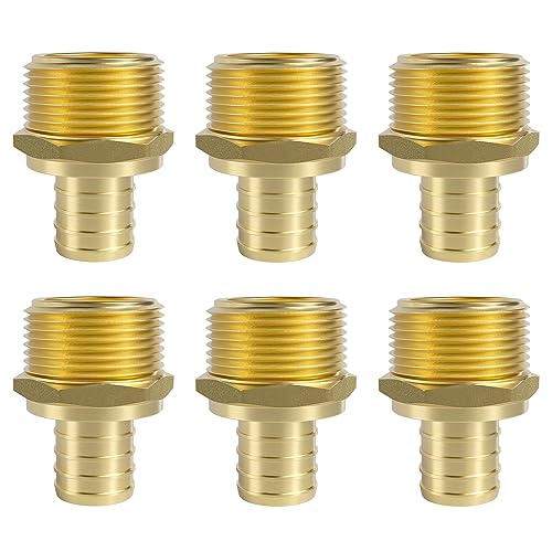 SUNGATOR 6-Pack PEX 1" x 1" NPT Male Threaded Adapter Crimp Fitting, No Lead Brass