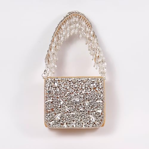 Image of THE TAN CLAN Kavya Beige Flap Over Bag Clutch Purses Luxury Evening Handbags with Handle